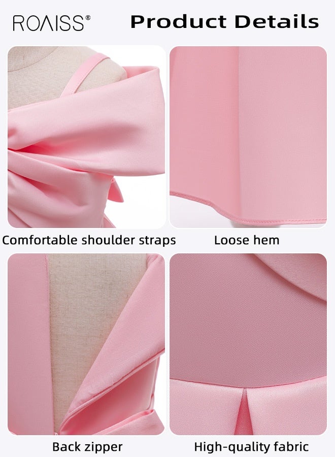 رويس فستان أميرة للبنات مع سحاب خلفي وعقدة، فستان كلاسيكي بكتف واحد، فستان مسابقة أنيق وأنيق للبنات، فستان حفلة راقصة رائع، مناسب للعروض وحفلات أعياد الميلاد أو أي مناسبة رسمية - Image 4